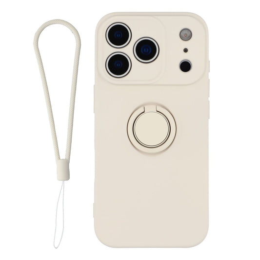 For iPhone 17 Pro Max Silicone Case with Strap Ring Kickstand Phone Cover - White