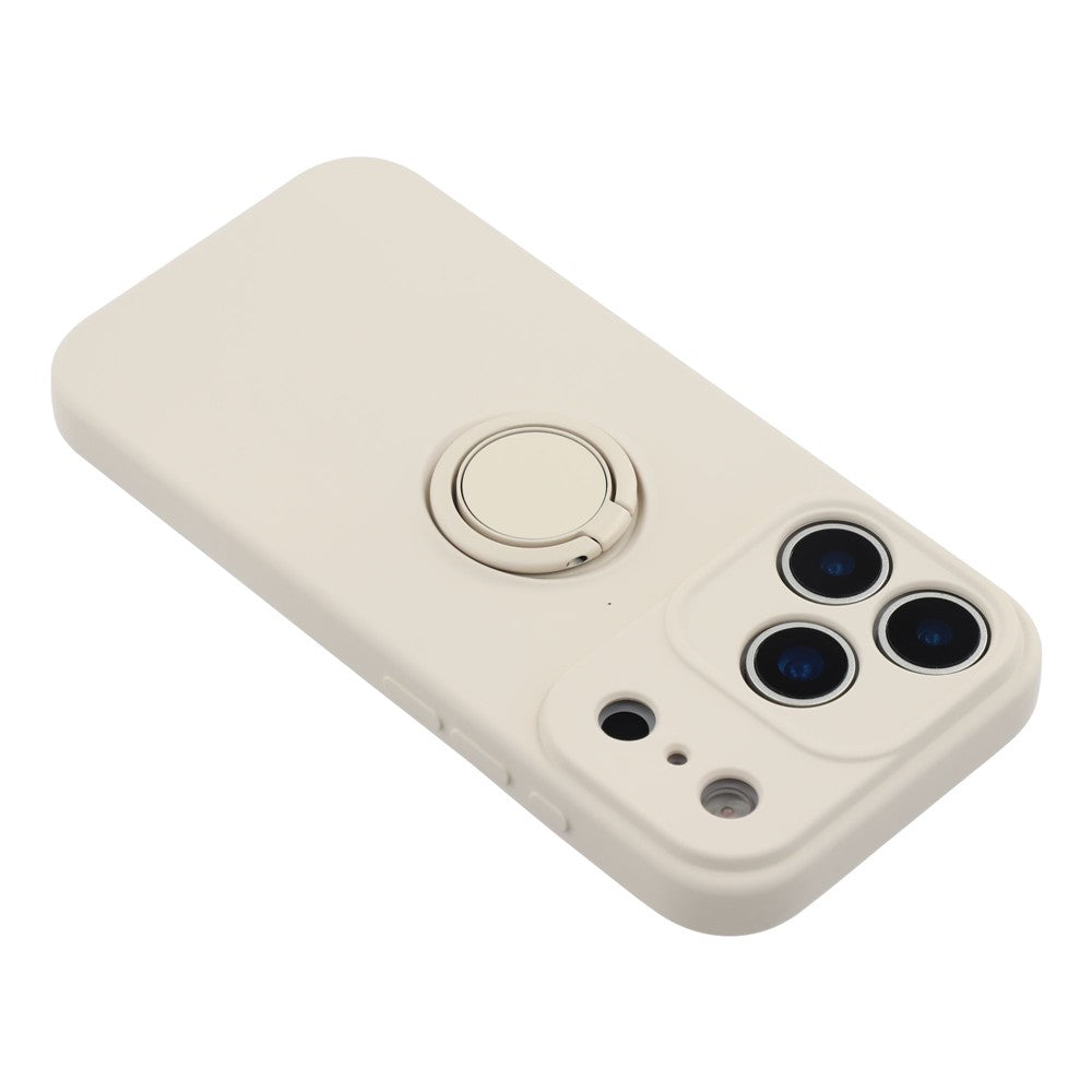 For iPhone 17 Pro Max Silicone Case with Strap Ring Kickstand Phone Cover - White