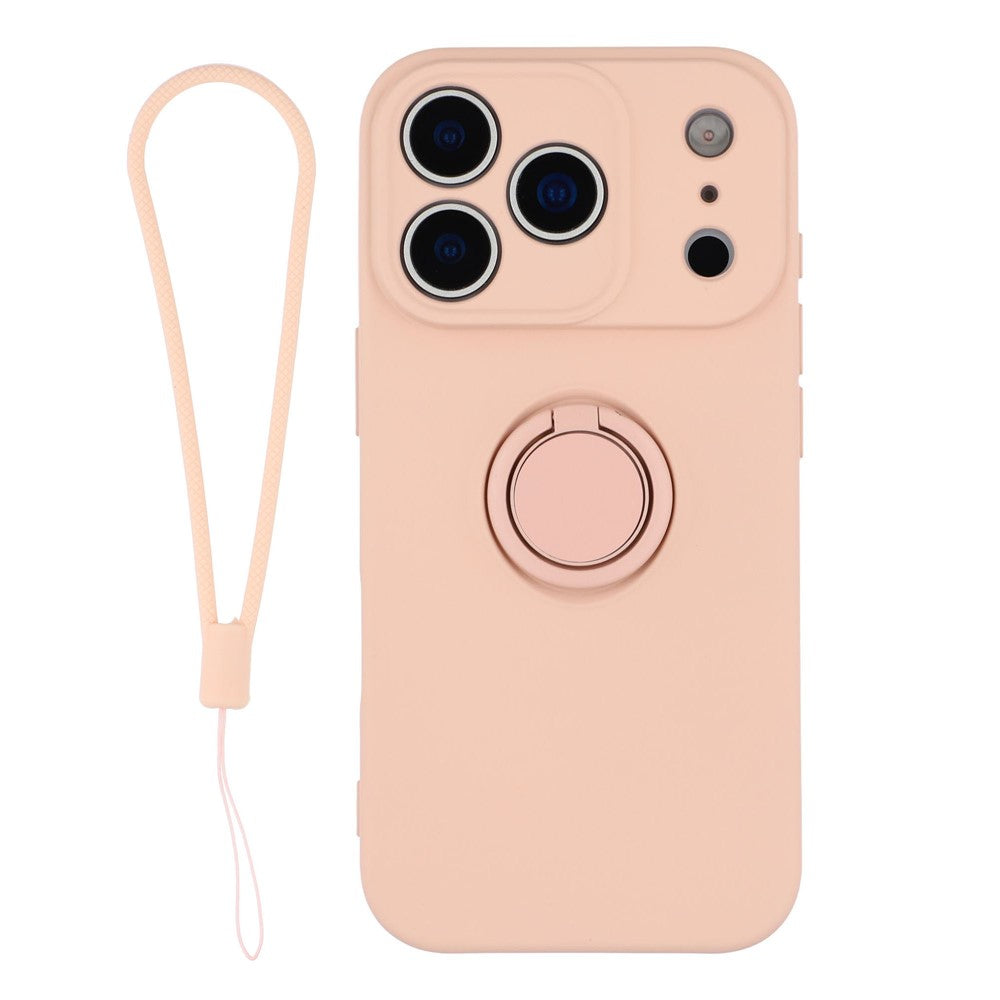For iPhone 17 Pro Max Silicone Case with Strap Ring Kickstand Phone Cover - Pink