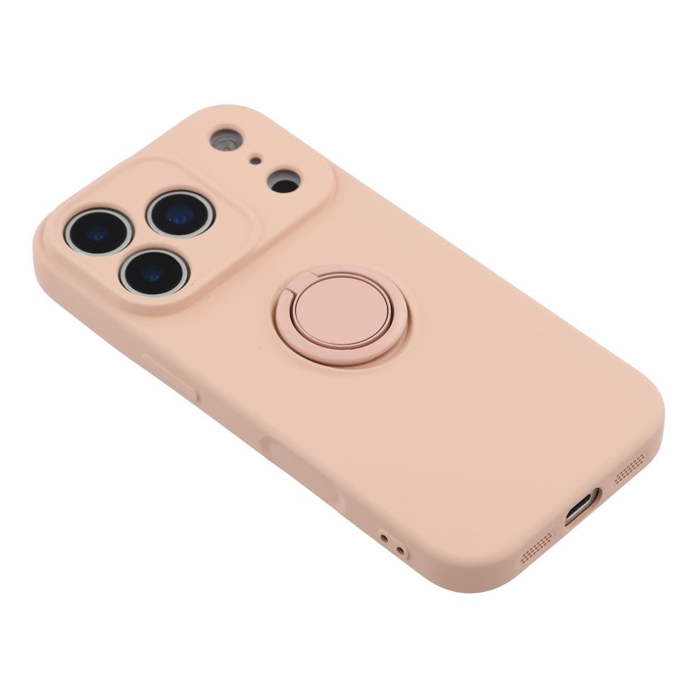 For iPhone 17 Pro Max Silicone Case with Strap Ring Kickstand Phone Cover - Pink