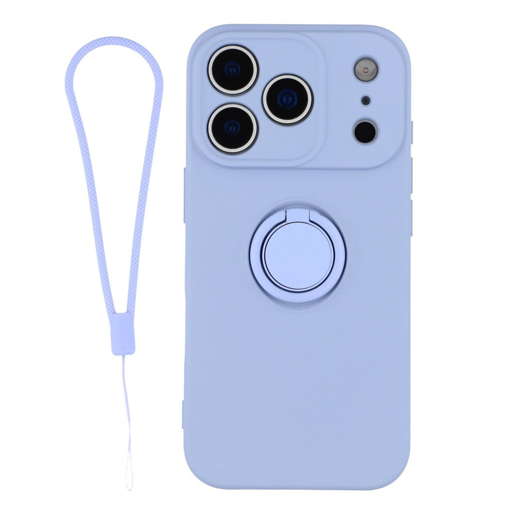 For iPhone 17 Pro Max Silicone Case with Strap Ring Kickstand Phone Cover - Purple