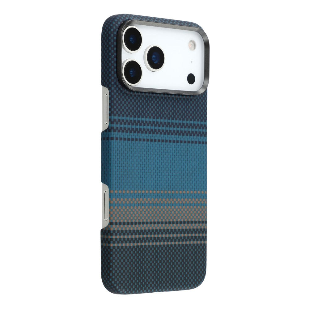 For iPhone 17 Pro Max Case Gradient Aramid Fiber Magnetic Phone Cover with Metal Lens Frame - Blue Floating Weave