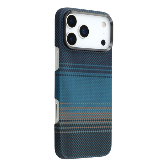 For iPhone 17 Pro Max Case Gradient Aramid Fiber Magnetic Phone Cover with Metal Lens Frame - Blue Floating Weave