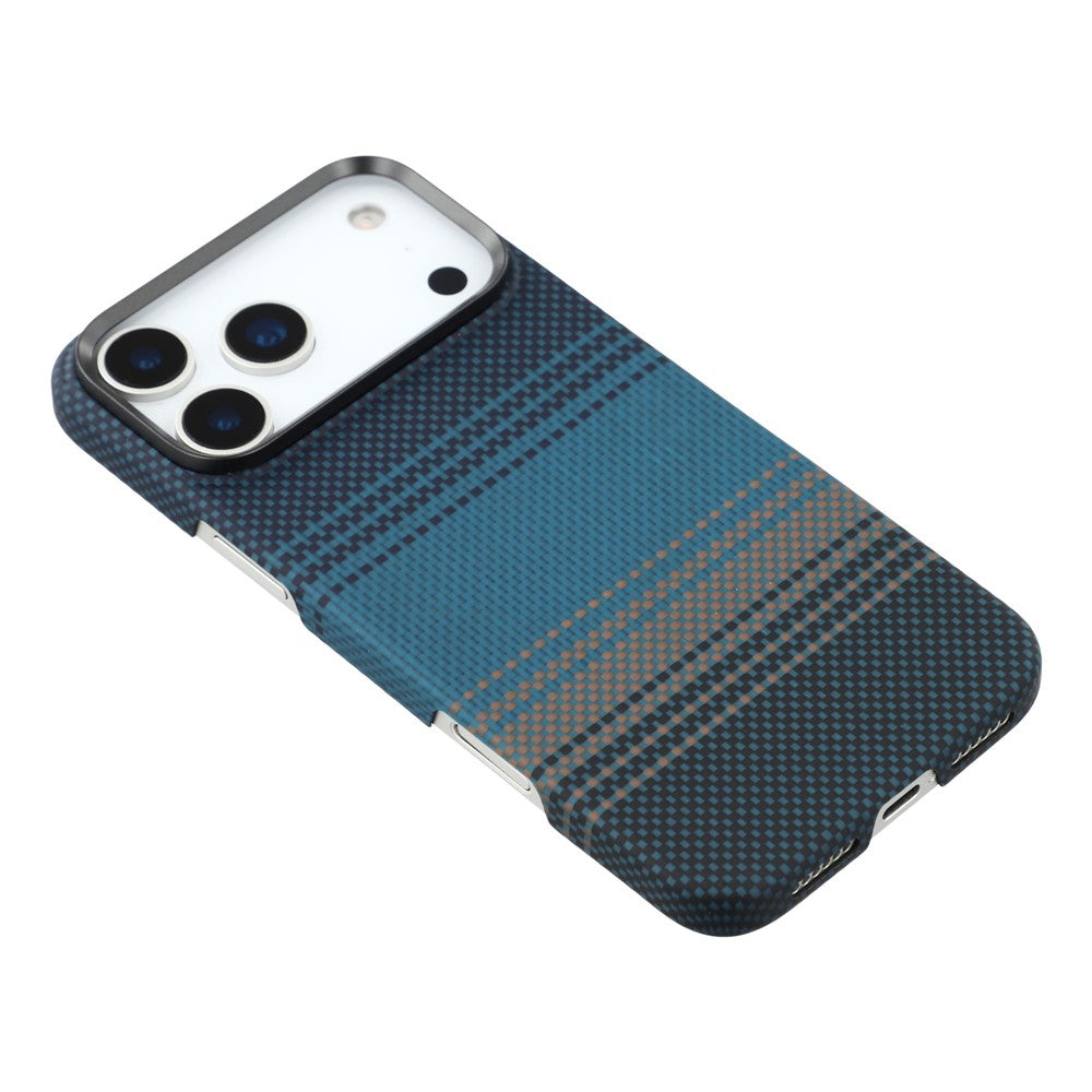 For iPhone 17 Pro Max Case Gradient Aramid Fiber Magnetic Phone Cover with Metal Lens Frame - Blue Floating Weave