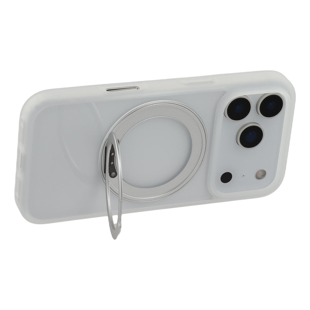 For iPhone 17 Pro Max Case Ring Holder Kickstand PC + TPU Phone Cover - White