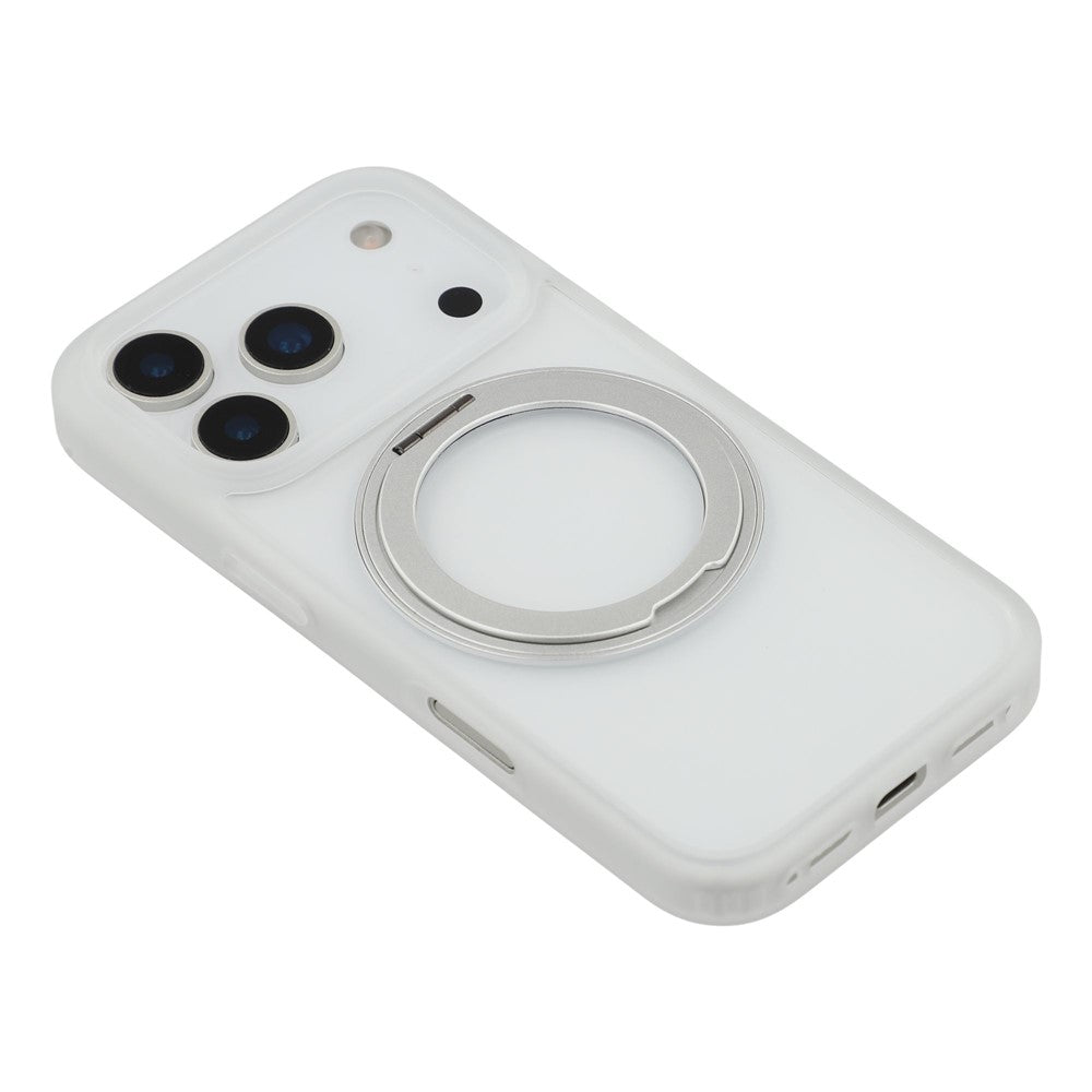 For iPhone 17 Pro Max Case Ring Holder Kickstand PC + TPU Phone Cover - White