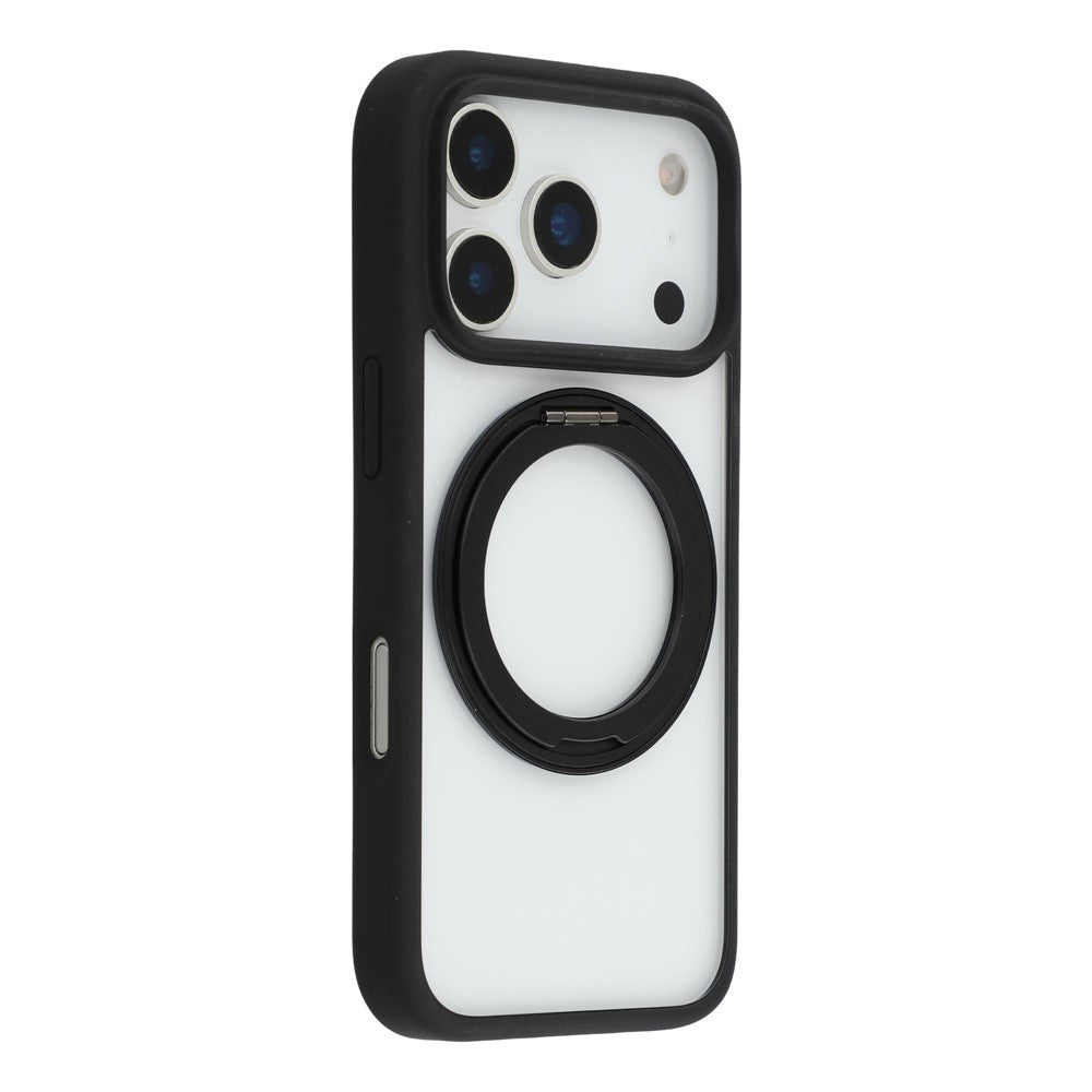 For iPhone 17 Pro Max Case Ring Holder Kickstand PC + TPU Phone Cover - Black