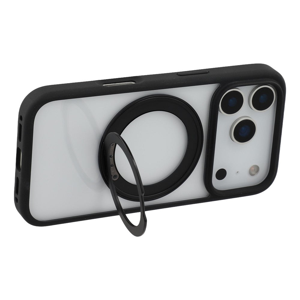 For iPhone 17 Pro Max Case Ring Holder Kickstand PC + TPU Phone Cover - Black