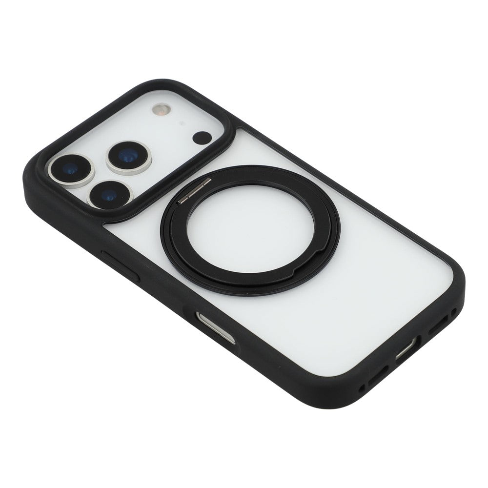 For iPhone 17 Pro Max Case Ring Holder Kickstand PC + TPU Phone Cover - Black