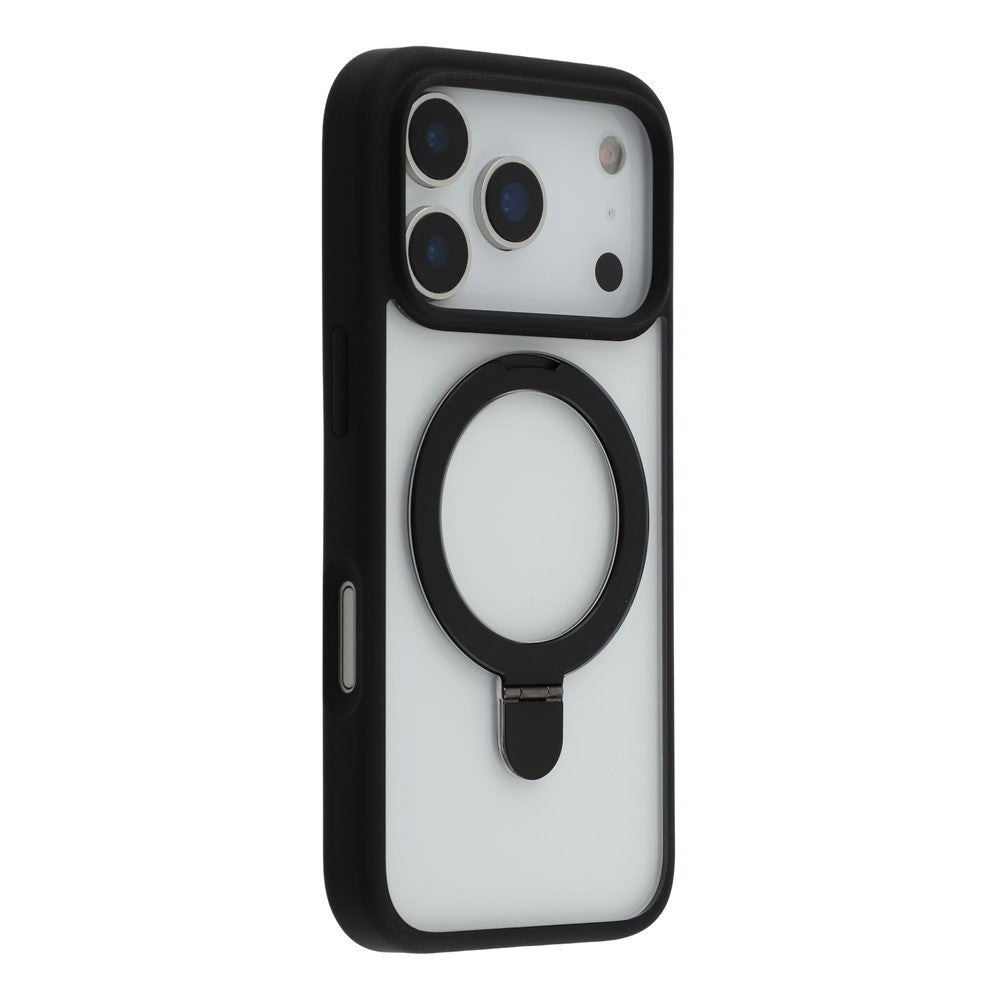 For iPhone 17 Pro Max Case Ring Holder Kickstand PC + TPU Clear Back Phone Cover - Black