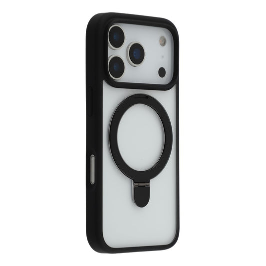 For iPhone 17 Pro Max Case Ring Holder Kickstand PC + TPU Clear Back Phone Cover - Black