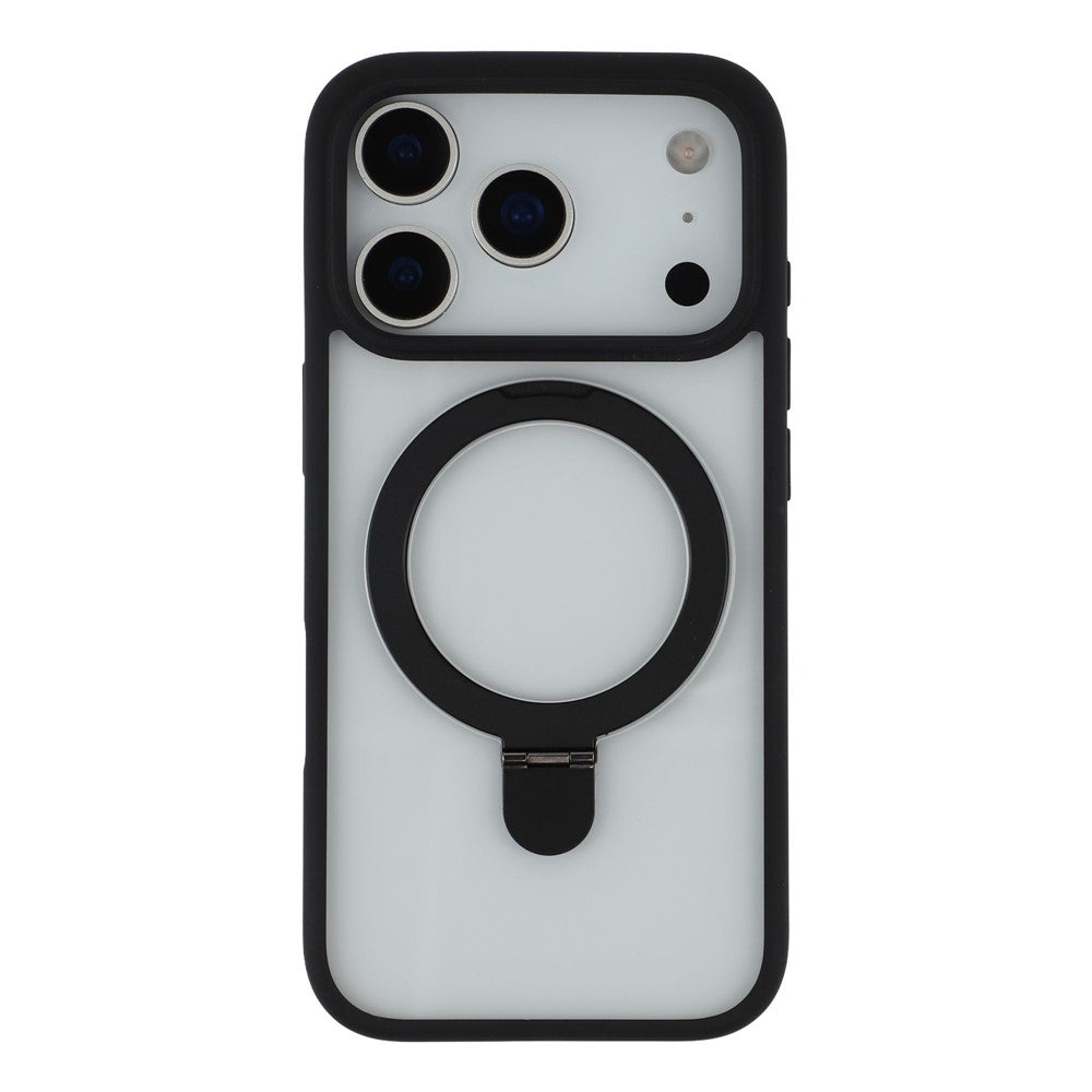 For iPhone 17 Pro Max Case Ring Holder Kickstand PC + TPU Clear Back Phone Cover - Black
