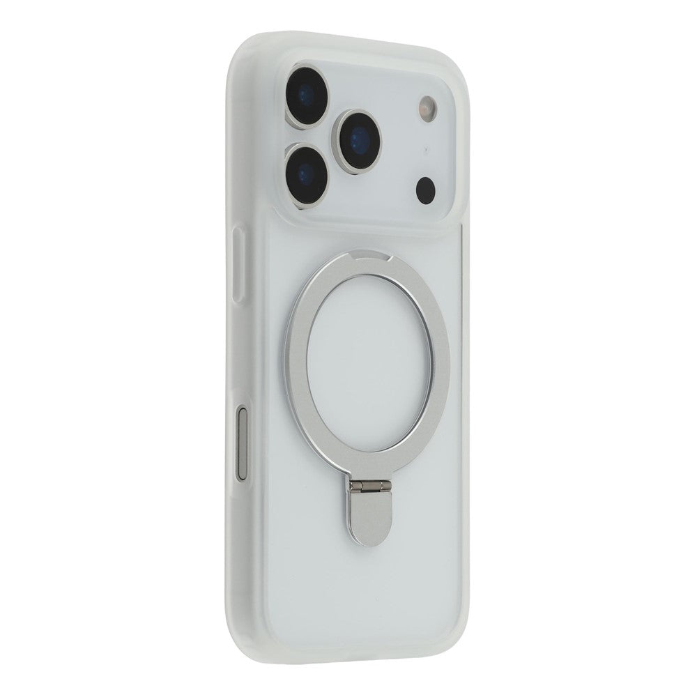For iPhone 17 Pro Max Case Ring Holder Kickstand PC + TPU Clear Back Phone Cover - White