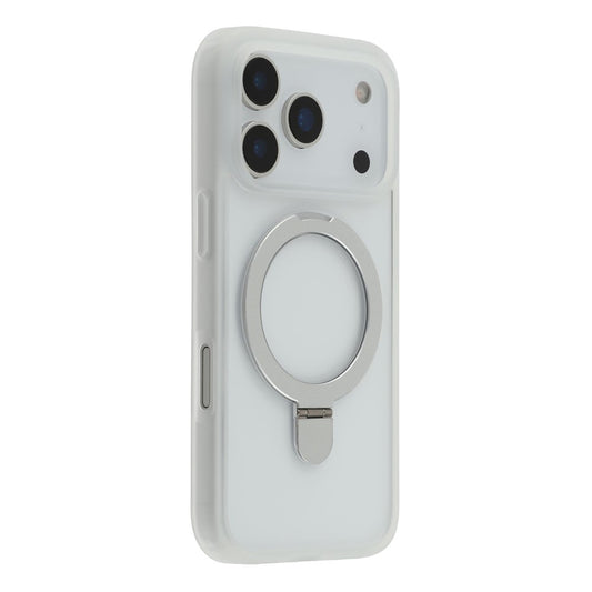 For iPhone 17 Pro Max Case Ring Holder Kickstand PC + TPU Clear Back Phone Cover - White