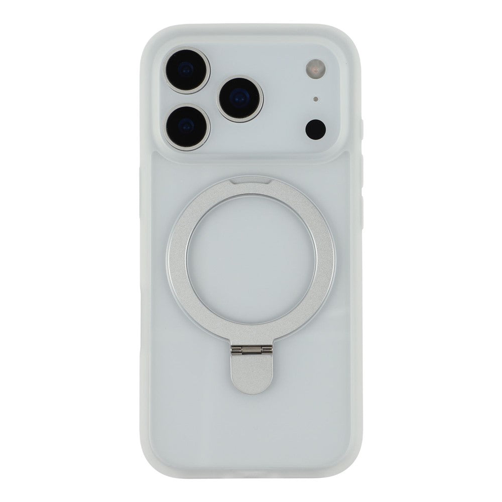 For iPhone 17 Pro Max Case Ring Holder Kickstand PC + TPU Clear Back Phone Cover - White