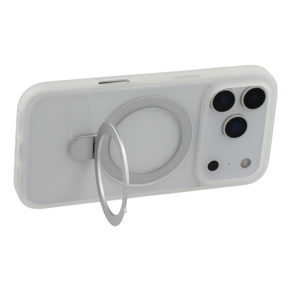 For iPhone 17 Pro Max Case Ring Holder Kickstand PC + TPU Clear Back Phone Cover - White