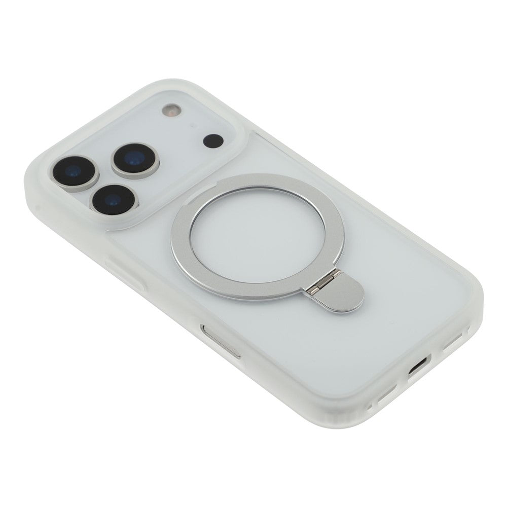 For iPhone 17 Pro Max Case Ring Holder Kickstand PC + TPU Clear Back Phone Cover - White