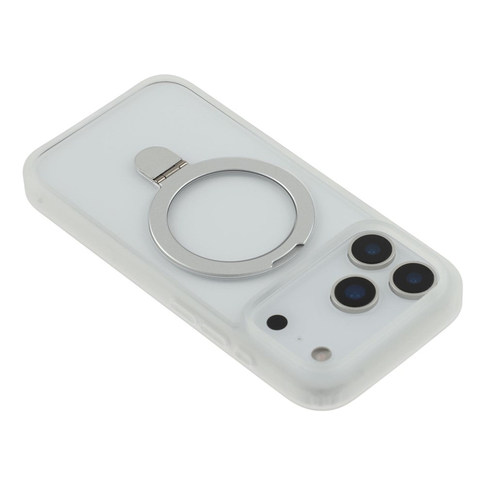 For iPhone 17 Pro Max Case Ring Holder Kickstand PC + TPU Clear Back Phone Cover - White