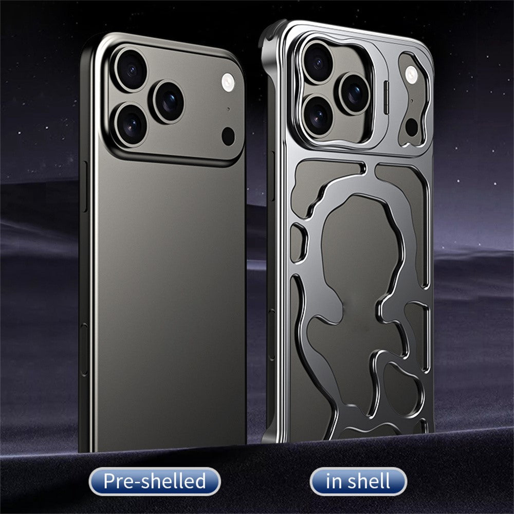 Auspicious Cloud Series For iPhone 17 Pro Max Hollow Case Aluminum Alloy Kickstand Magnetic Phone Cover - Grey