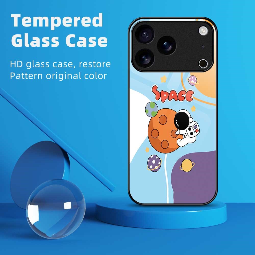 For iPhone 17 Pro Max Case PC TPU Tempered Glass Pattern Printing Phone Back Cover - B0124