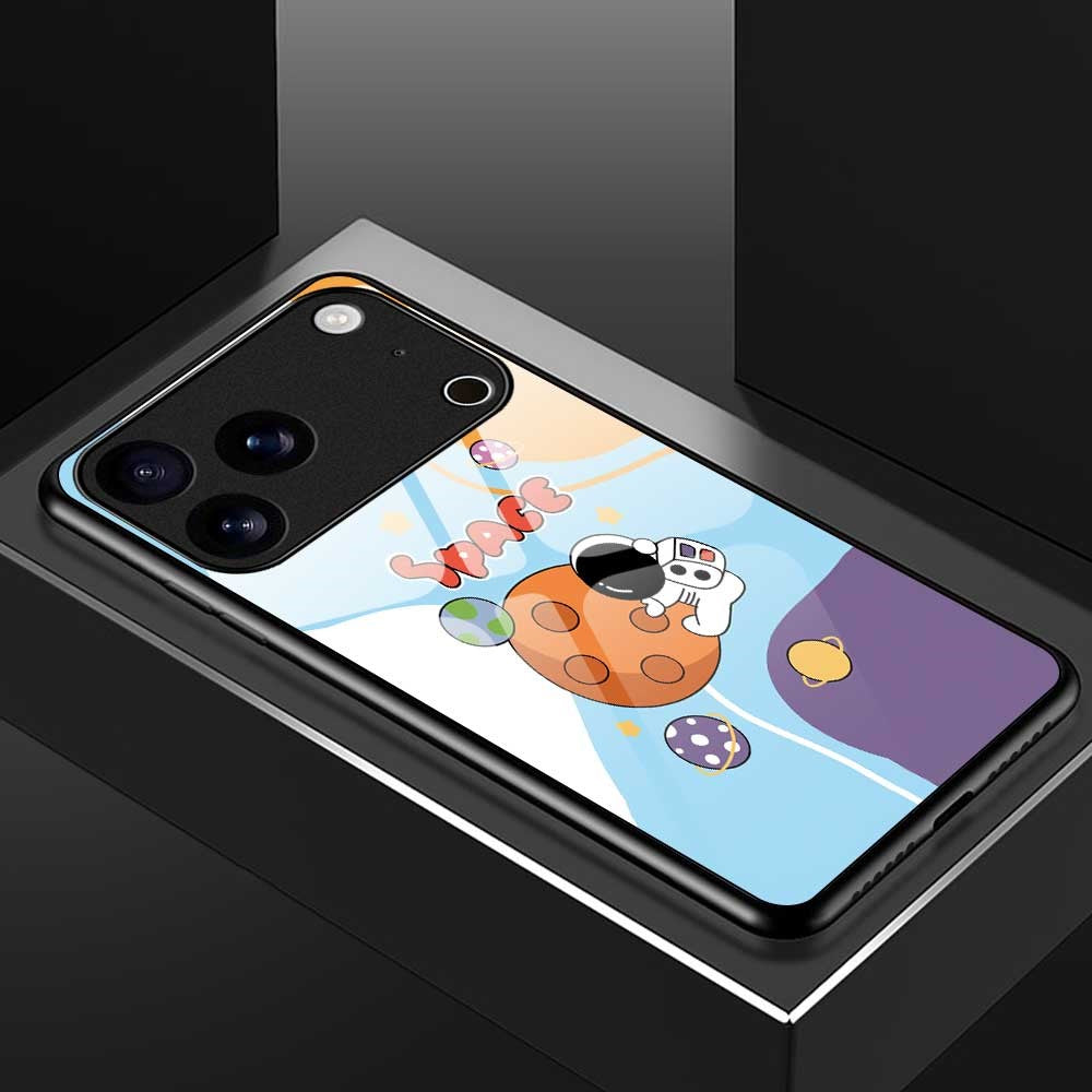 For iPhone 17 Pro Max Case PC TPU Tempered Glass Pattern Printing Phone Back Cover - B0124