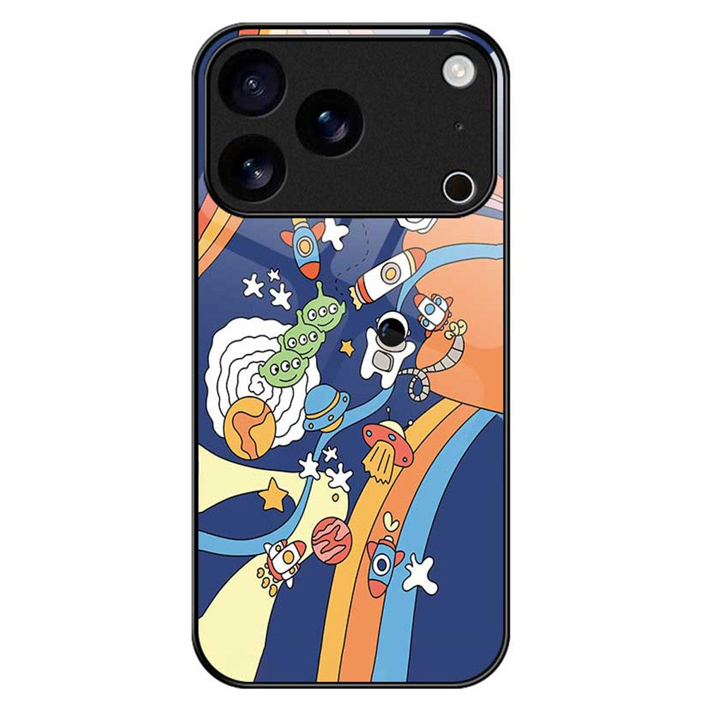 For iPhone 17 Pro Max Case PC TPU Tempered Glass Pattern Printing Phone Back Cover - B0125