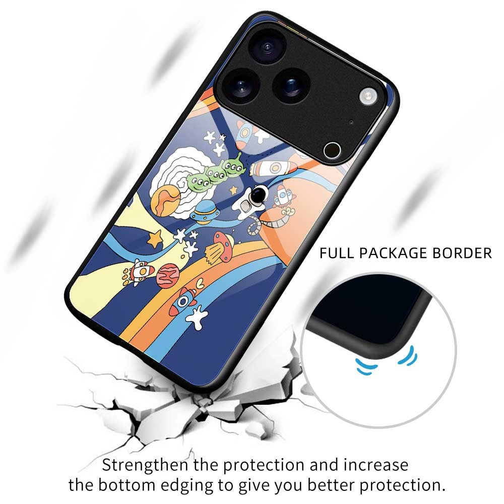 For iPhone 17 Pro Max Case PC TPU Tempered Glass Pattern Printing Phone Back Cover - B0125