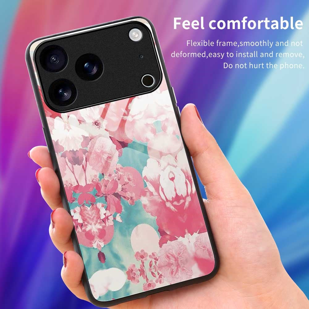 For iPhone 17 Pro Max Case PC TPU Tempered Glass Pattern Printing Phone Back Cover - B0127