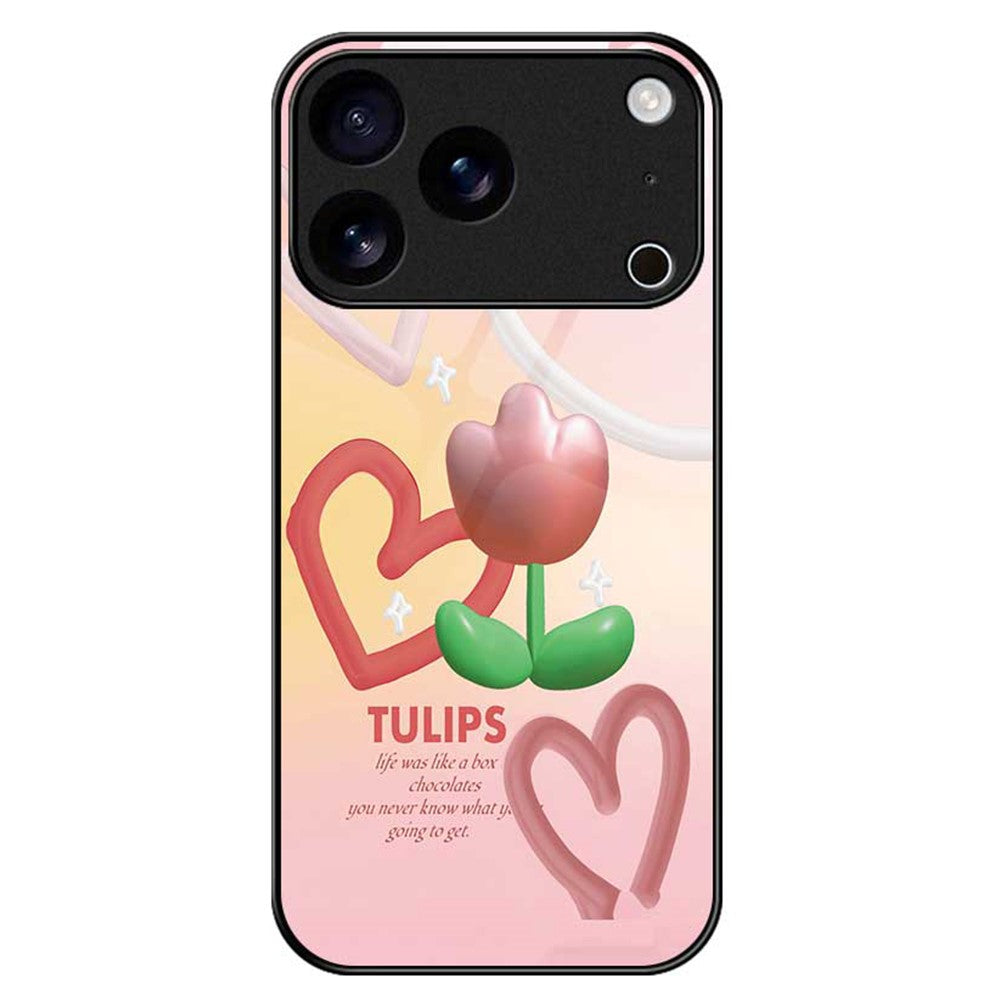 For iPhone 17 Pro Max Case PC TPU Tempered Glass Pattern Printing Phone Back Cover - B0130