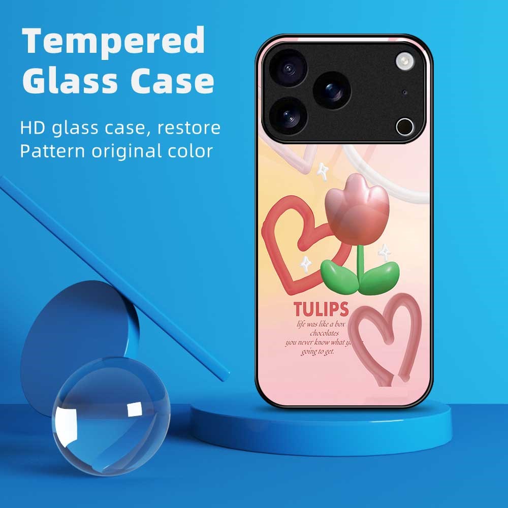 For iPhone 17 Pro Max Case PC TPU Tempered Glass Pattern Printing Phone Back Cover - B0130