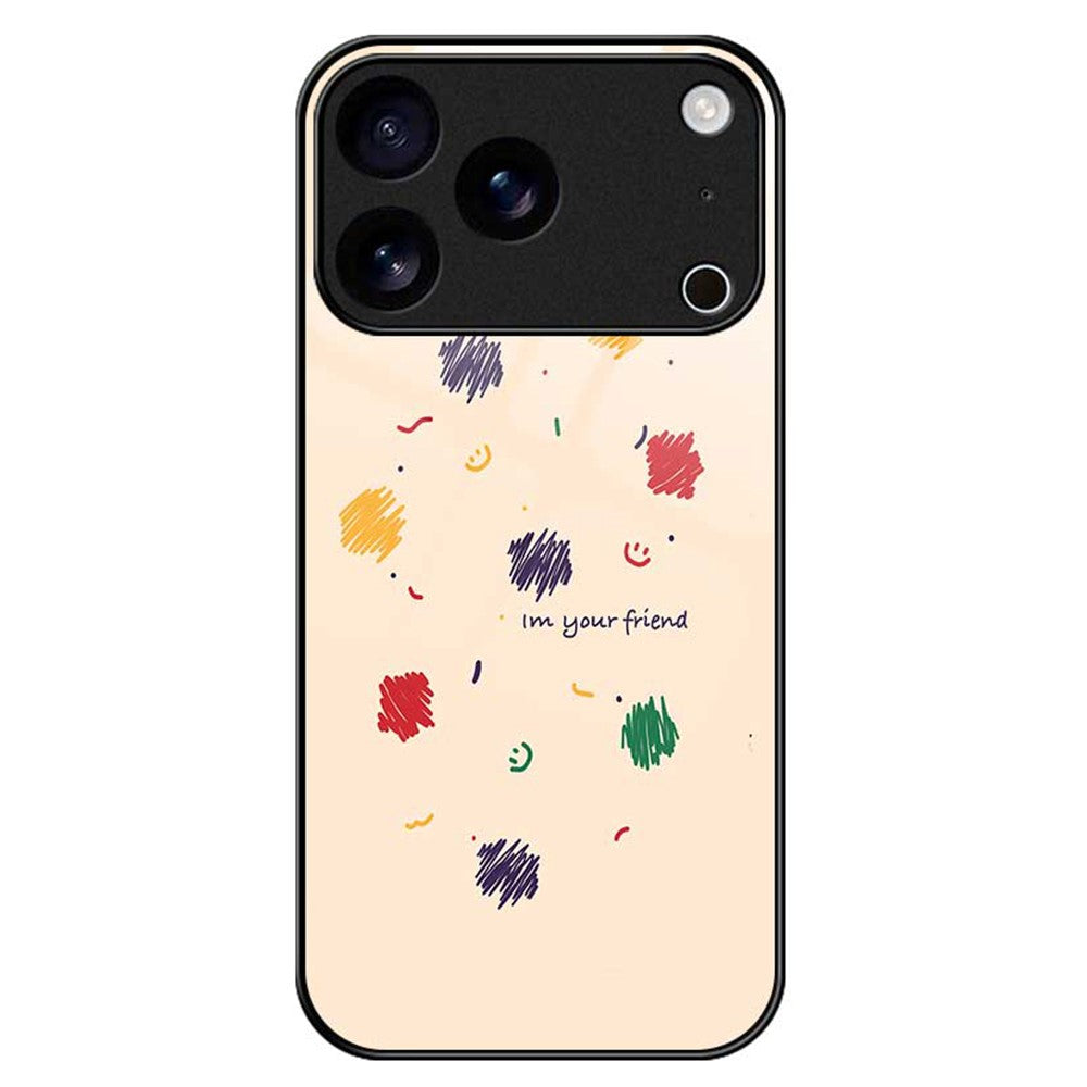 For iPhone 17 Pro Max Case PC TPU Tempered Glass Pattern Printing Phone Back Cover - B0135