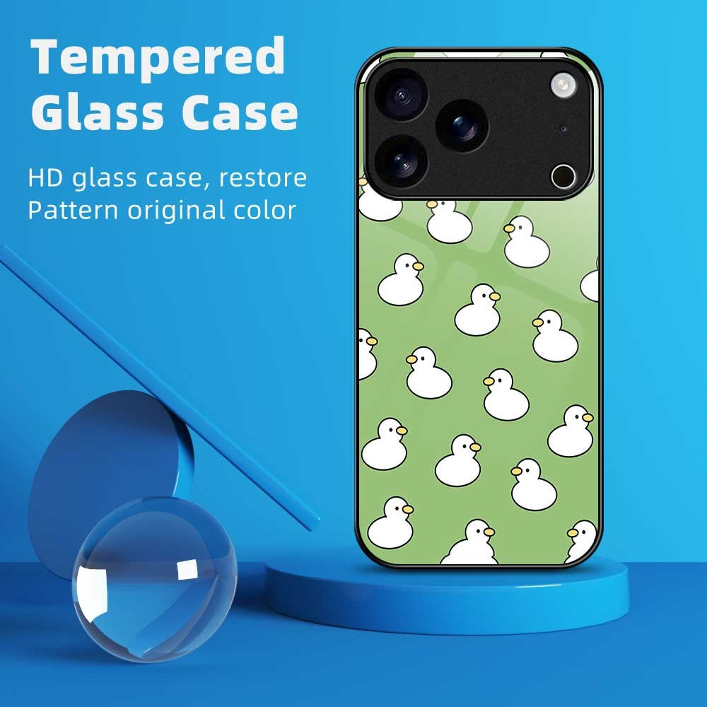 For iPhone 17 Pro Max Case PC TPU Tempered Glass Pattern Printing Phone Back Cover - B0136