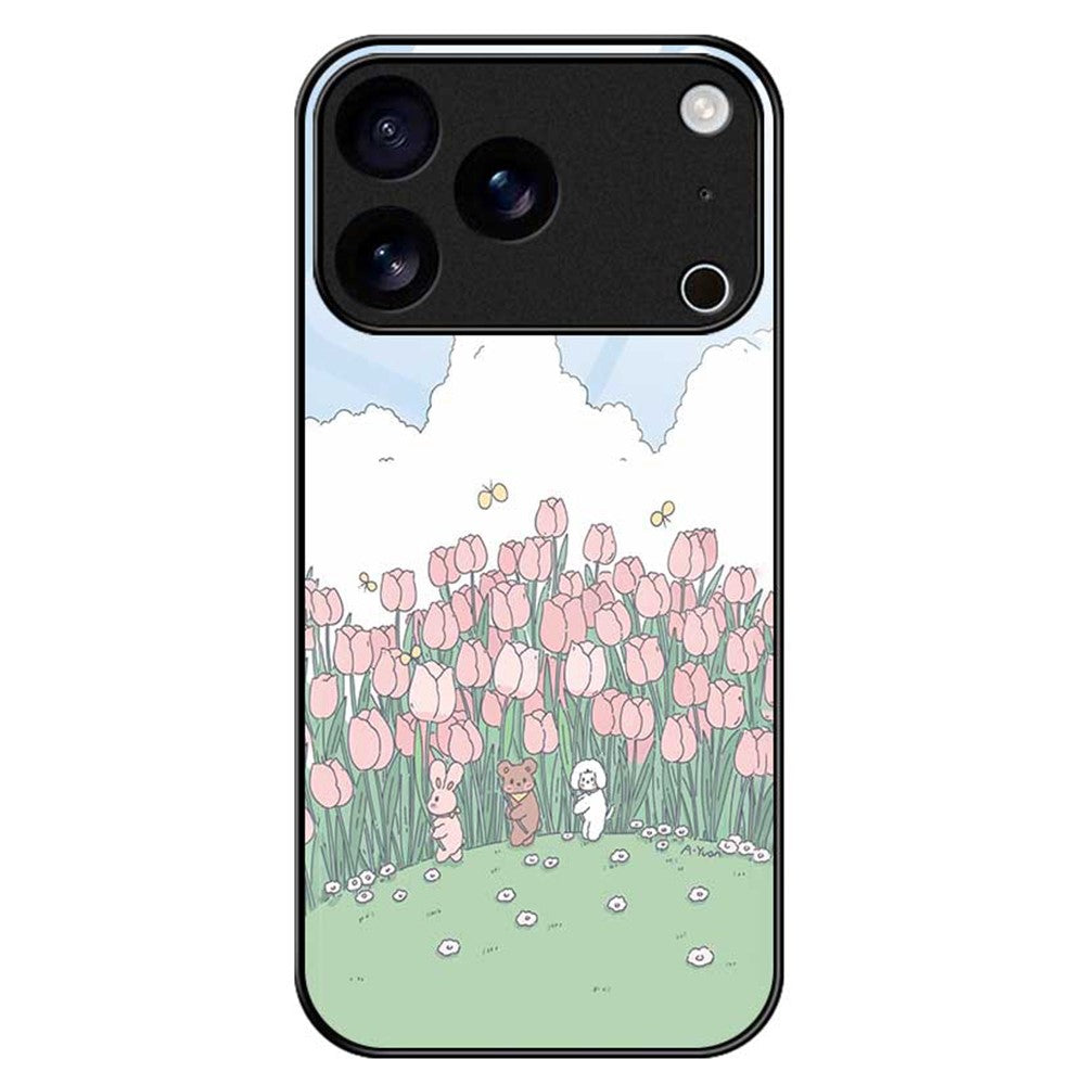 For iPhone 17 Pro Max Case PC TPU Tempered Glass Pattern Printing Phone Back Cover - B0142