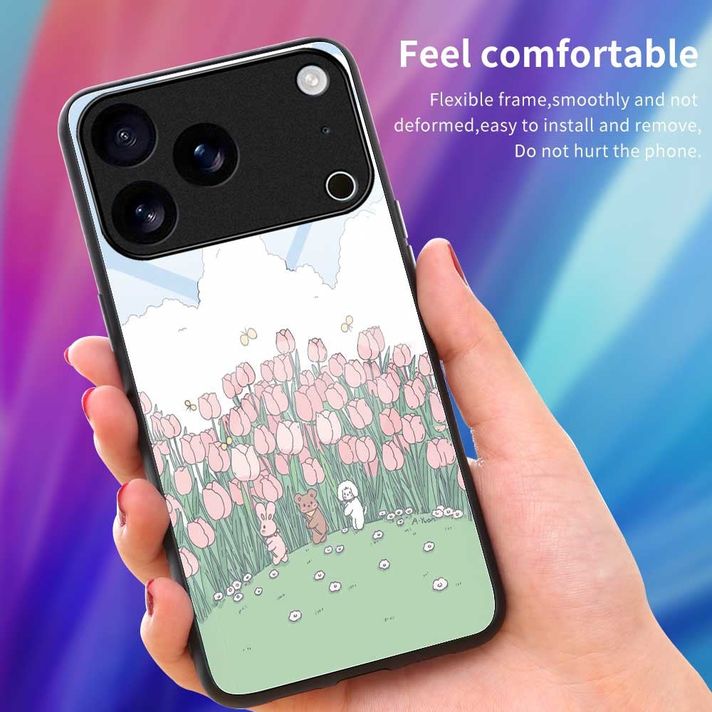 For iPhone 17 Pro Max Case PC TPU Tempered Glass Pattern Printing Phone Back Cover - B0142