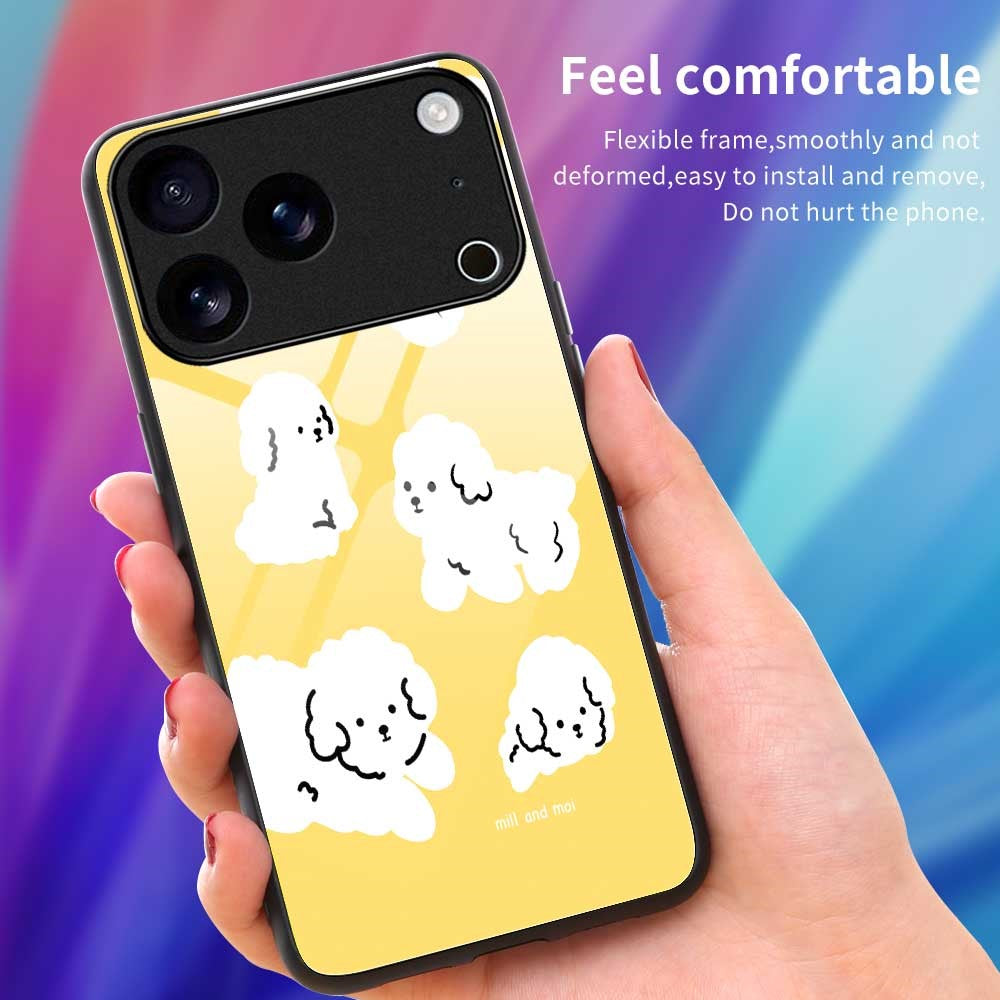 For iPhone 17 Pro Max Case TPU PC Tempered Glass Pattern Printing Phone Back Cover - B0143