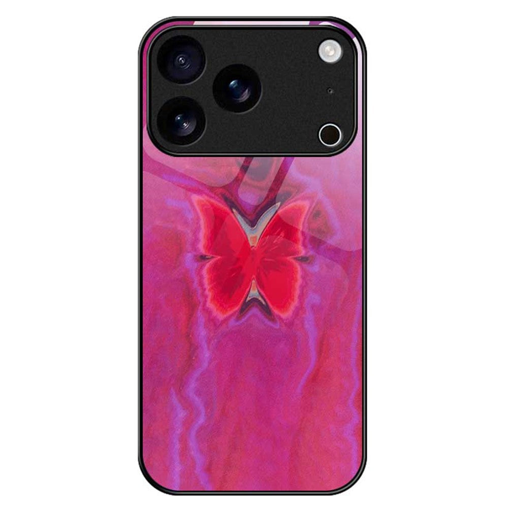 For iPhone 17 Pro Max Case TPU PC Tempered Glass Pattern Printing Phone Back Cover - B0144