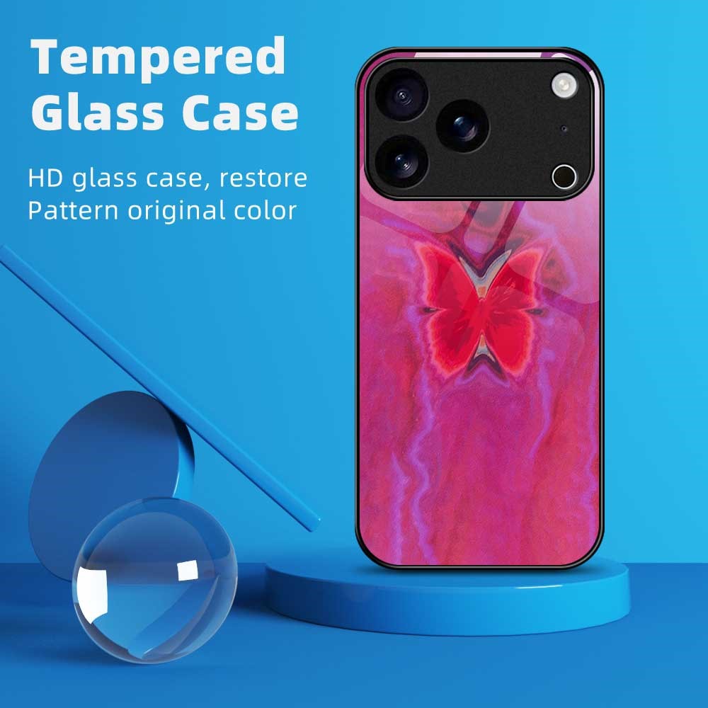 For iPhone 17 Pro Max Case TPU PC Tempered Glass Pattern Printing Phone Back Cover - B0144