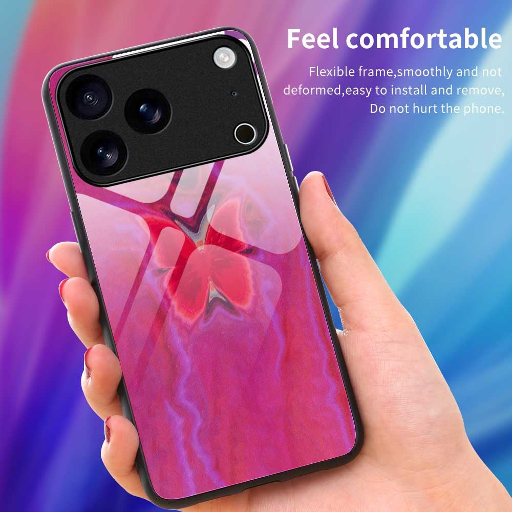 For iPhone 17 Pro Max Case TPU PC Tempered Glass Pattern Printing Phone Back Cover - B0144
