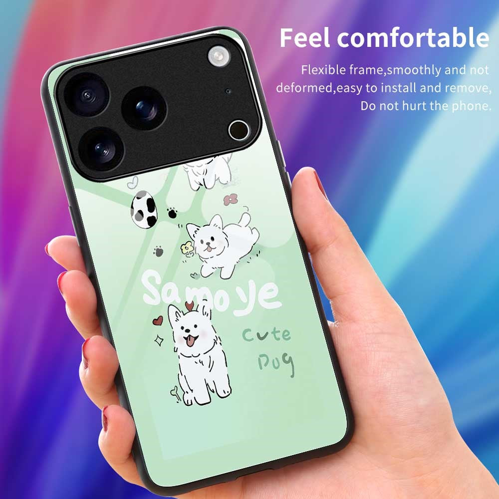 For iPhone 17 Pro Max Case TPU PC Tempered Glass Pattern Printing Phone Back Cover - B0147