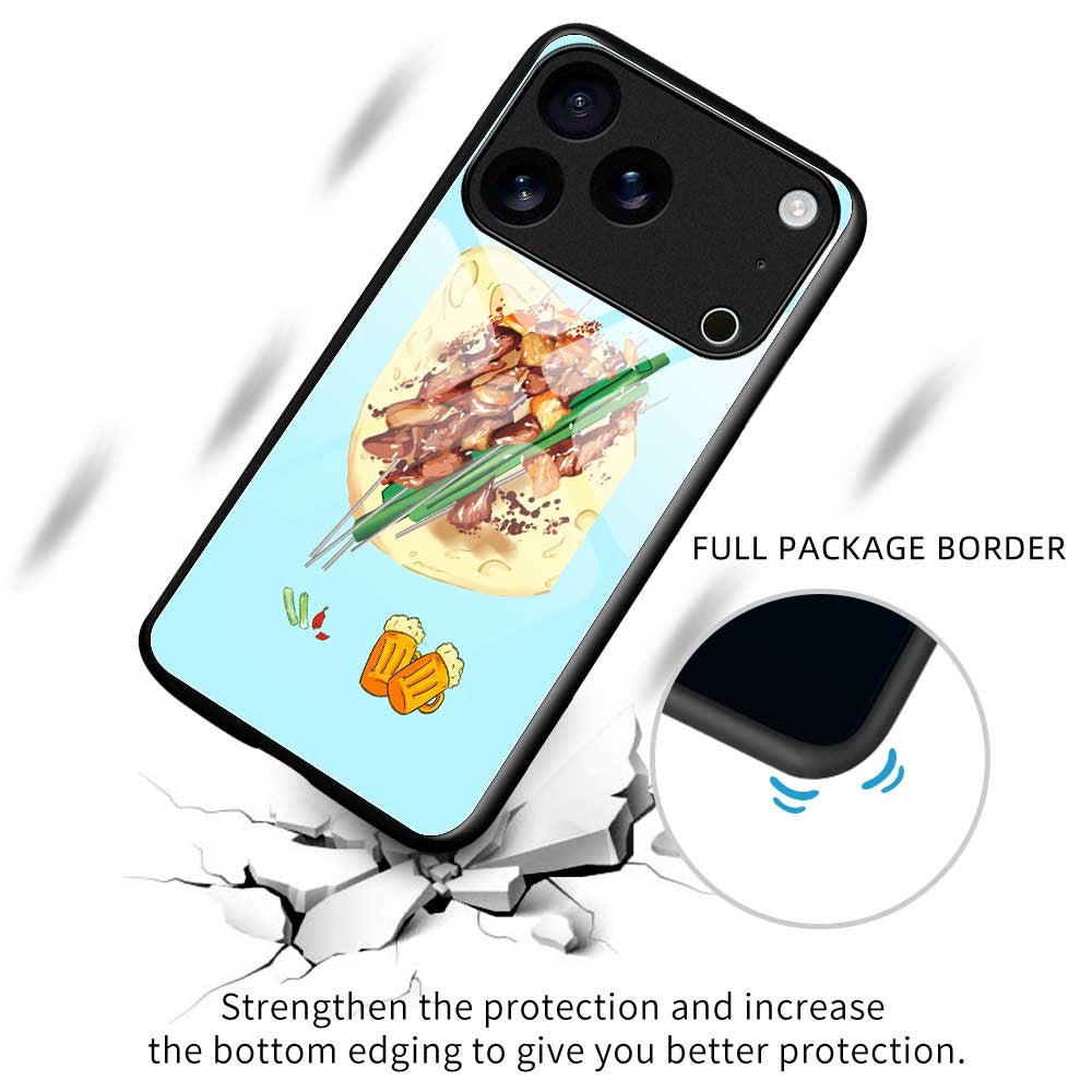 For iPhone 17 Pro Max Case TPU PC Tempered Glass Pattern Printing Phone Back Cover - B0148