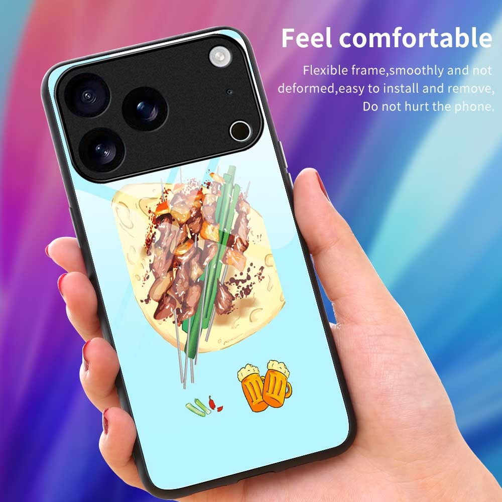 For iPhone 17 Pro Max Case TPU PC Tempered Glass Pattern Printing Phone Back Cover - B0148