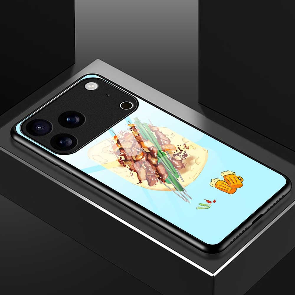 For iPhone 17 Pro Max Case TPU PC Tempered Glass Pattern Printing Phone Back Cover - B0148