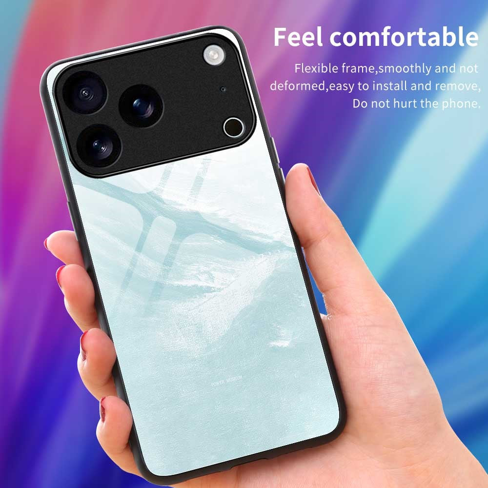 For iPhone 17 Pro Max Case TPU PC Tempered Glass Pattern Printing Phone Back Cover - B0150