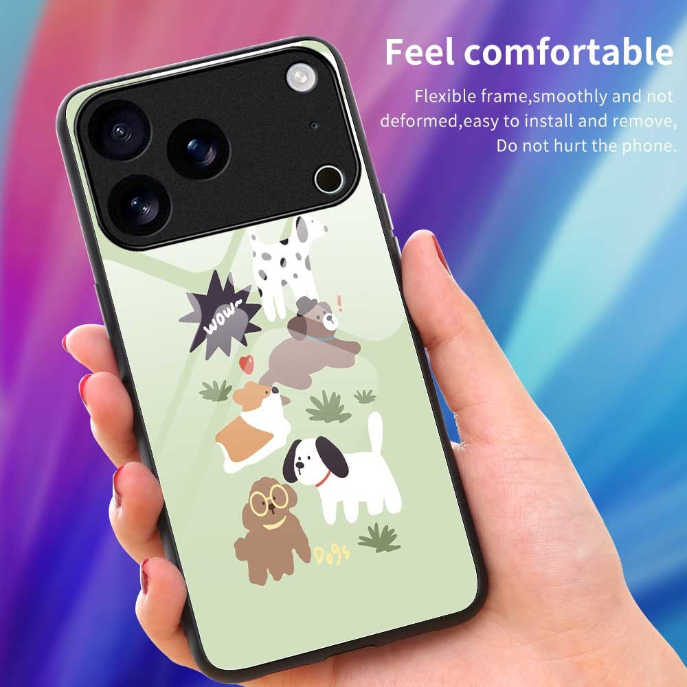 For iPhone 17 Pro Max Case TPU PC Tempered Glass Pattern Printing Phone Back Cover - B0154