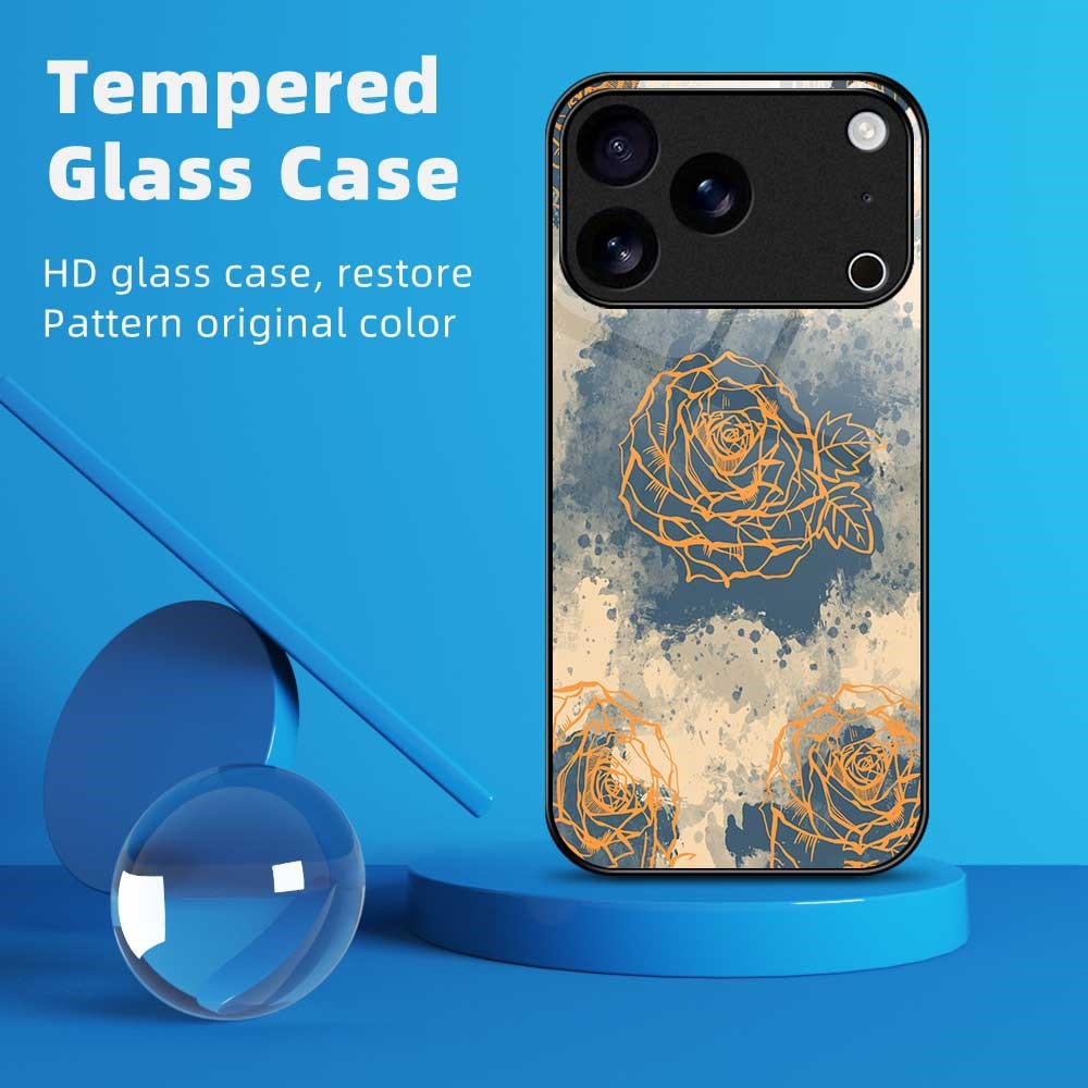 For iPhone 17 Pro Max Case TPU PC Tempered Glass Pattern Printing Phone Back Cover - B0156