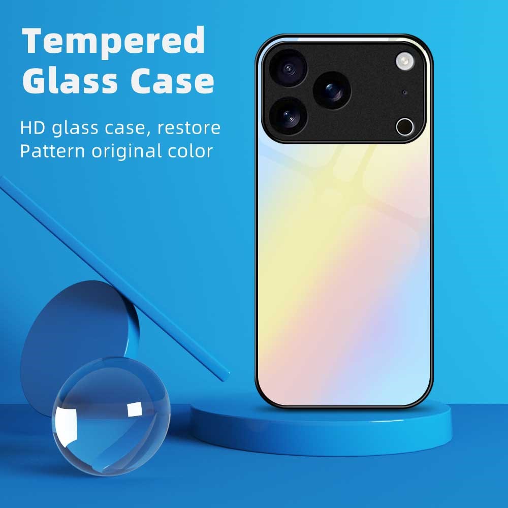 For iPhone 17 Pro Max Case TPU PC Tempered Glass Pattern Printing Phone Back Cover - B0158
