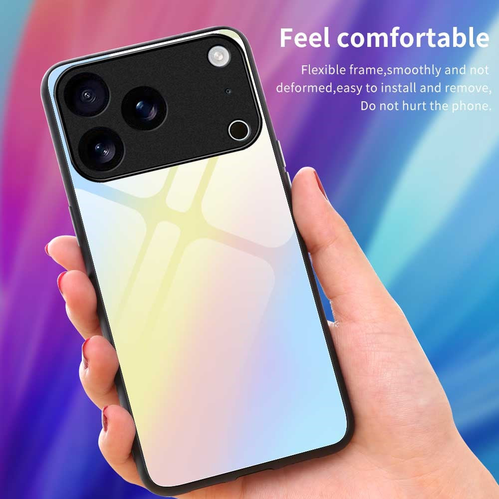 For iPhone 17 Pro Max Case TPU PC Tempered Glass Pattern Printing Phone Back Cover - B0158