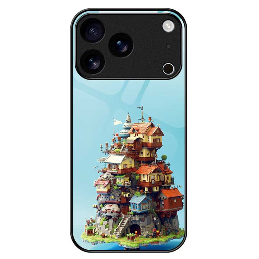 For iPhone 17 Pro Max Case TPU PC Tempered Glass Pattern Printing Phone Back Cover - B0163