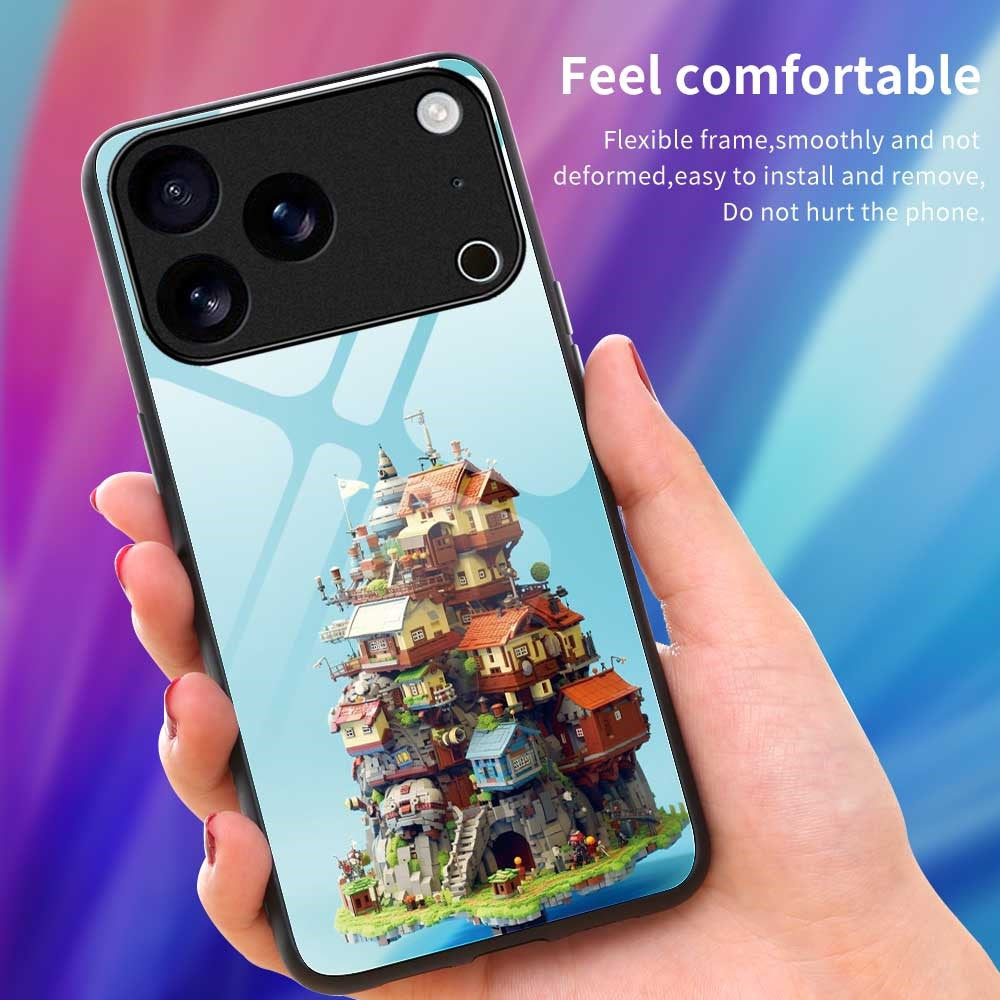 For iPhone 17 Pro Max Case TPU PC Tempered Glass Pattern Printing Phone Back Cover - B0163