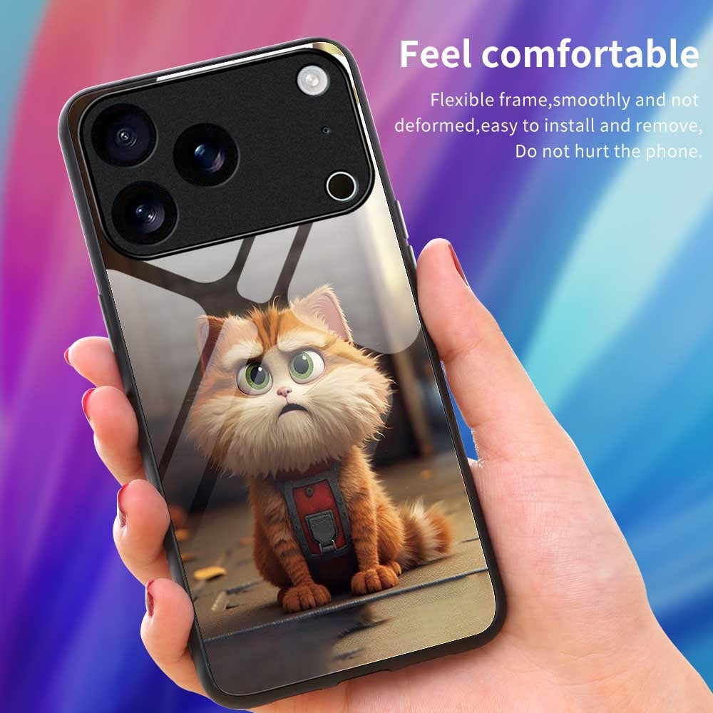 For iPhone 17 Pro Max Case TPU PC Tempered Glass Pattern Printing Phone Back Cover - B0164